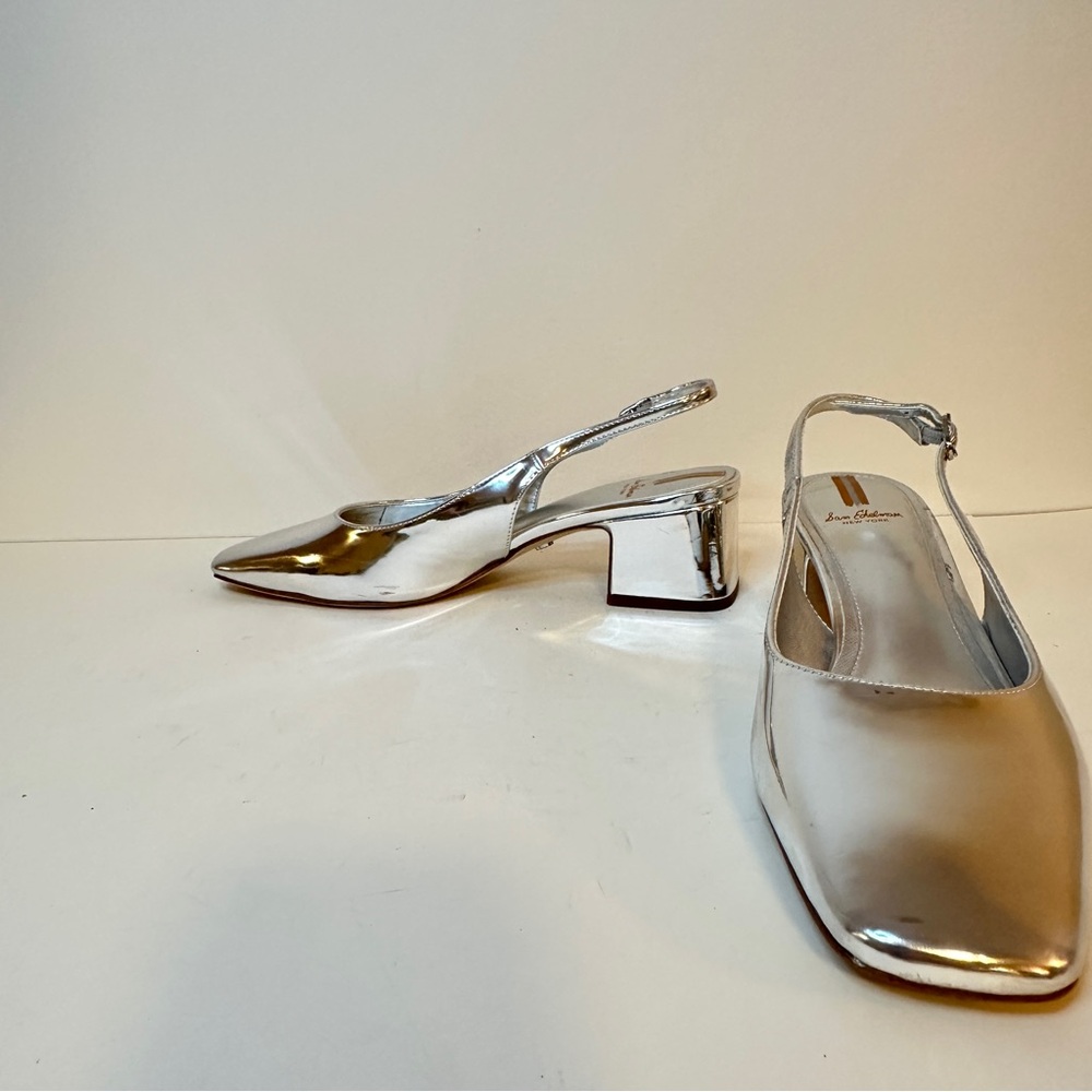 Sam Edelman Terra Silver Block Heel Womens Slingbacks, Sz 9 Great condition - Picture 2 of 15